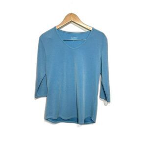 Seg'ments blouse shirt size medium blue tencel/modal blend EUC 3/4 sleeve v neck